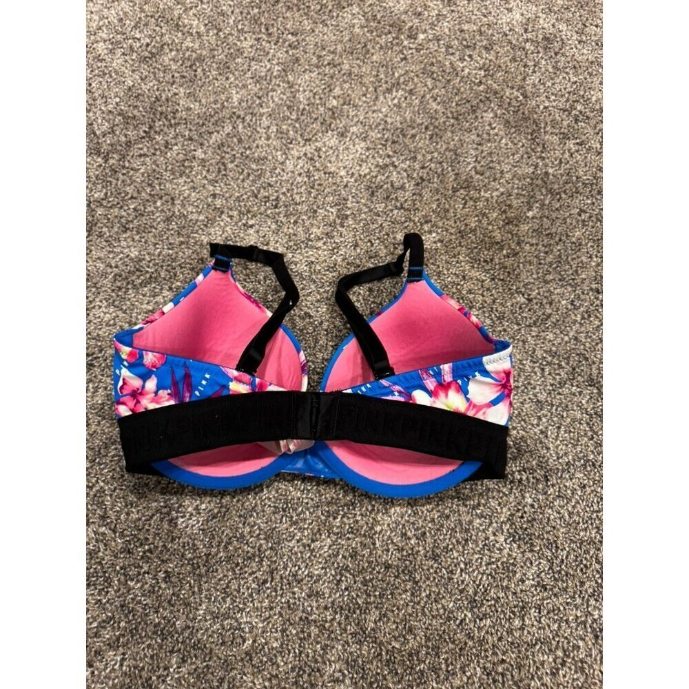 Pink By Victoria Secret Everywhere T Shirt Bra Floral Blue 32DD EUC - Picture 3 of 5